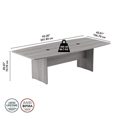 Bush Business Furniture Conference Table for 6-8 People with Wood Base | Boat Shaped 8 Foot Desk for Office Boardrooms and Training Rooms, 96W x 42D, Platinum Gray Bush Business Furniture