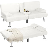 Homall Futon Sofa Bed, Futon Couch with Removable Armrests, Adjustable Recliner Sleeper Sofa Bed with Dual Cup Holders for Living Room, Apartment, Office (Corduroy, White) Homall