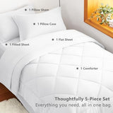 CozyLux Twin Comforter Set with Sheets White - 5 Pieces Bed in a Bag Twin, All Season Bed Set for Girls and Boys, Bedding Set with Down Alternative Comforter, Sheets, Pillowcase & Sham CozyLux