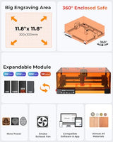Laser Engraver, 5.5W Enclosed Diode Machine 300×300mm Working Area for Precise Marking, DIY Etching Machine for Wood, Metal, Acrylic Engraving and Cutting (Class 1 Laser 5500mW Output) Woxcker