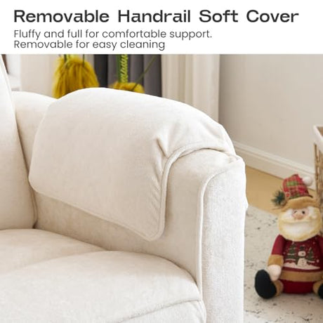 RUTOX Oversized Power Recliner Chair Swivel Glider with Adjustable Headrest, 26" Extra Wide Glider Nursery Chair with Overstuffed Armrest, USB Ports, Chenille Fabric, Cream RUTOX