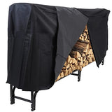 Sunnydaze Outdoor Firewood Log Rack and Cover Combo Set - Black Powder-Coated Steel and PVC - Black Fabric - 8-Foot Sunnydaze