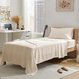 SLEEP ZONE Striped Cooling Twin Sheets Set for Kids - Fitted Flat Sheet & Pillowcase Sets 3 Piece - Super Soft Stripe Bed Sheet, Easy Care, Deep Pocket (Beige, Twin) SLEEP ZONE
