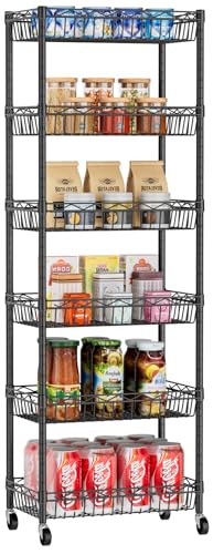 Golpart 6 Tier Basket Shelf Wire Shelving Unit Adjustable Storage Shelves Big Basket Rack for Garage Kitchen Office Pantry Corner 17.2" Dx12.2 Wx63 H Black