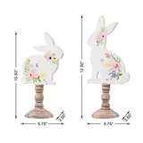 Glitzhome Easter Bunny Decor Set of 2 Wooden Bunny Signs Table Decor Farmhouse Rustic Wood Bunny Blocks Hand Painted Rabbit Statues for Spring Decorations Home Mantel Easter Collectible Ornaments Glitzhome