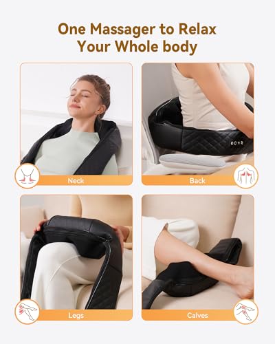 Shiatsu Neck and Back Massager with Heat, Neck and Shoulder Massager, 4D Deep Tissue Kneading Massage for Leg, Full Body Muscle Pain Relief, Ergonomic Design, Ideal Gifts for Women Men, Not Cordless KNQZE