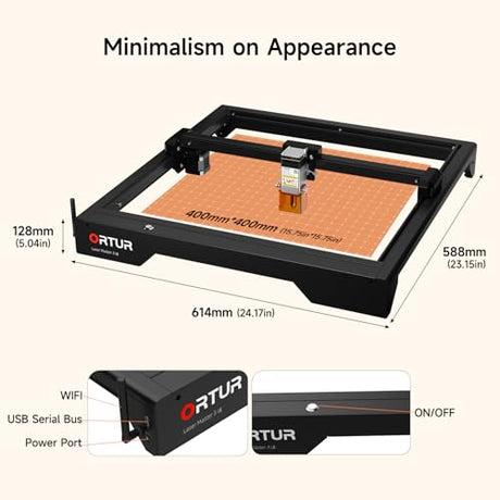 5,000mW Engraving Machine, Ortur Laser Master 3 LE Laser Engraver, High Precision 0.09×0.15mm Spot, WiFi APP Control, 400×400mm Work Area, Detail Engraving for DIY Crafts, Wood, Acrylic, Leather Ortur