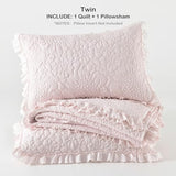 HORIMOTE HOME Pink Ruffled Quilt Twin Size, Stone-Washed Microfiber Lightweight Crinkled Farmhouse Rustic Shabby Chic Bedding Set, 2 Pieces Reversible Bedspread with Pillow Sham for All Season HORIMOTE HOME