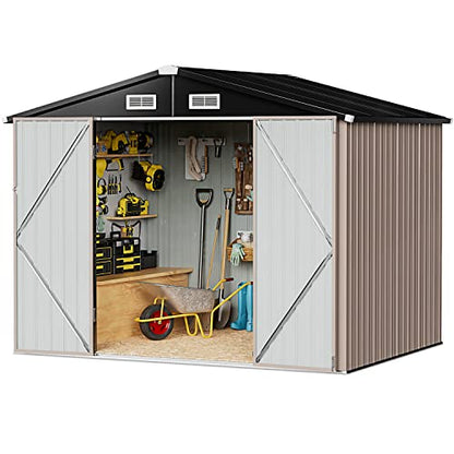 Aoxun Outdoor Storage Shed, 6.4x4 FT, Garbage Can,Outdoor Metal Shed for Tool,Garden,Bike, Brown