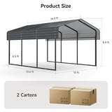 10x15FT Heavy Duty Metal Carport Canopy with Galvanized Steel Roof, Multi-Use Shelter Outdoor Garage for Car, Boat, Party,Gray PURARELAX
