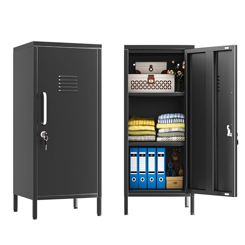 Black Metal Locker Cabinet, 35.4" H Home Office Storage Lockers, Vertical Steel Storage Cabinet with Locking Door and 2 Adjustable Shelves, Garage Tool File Cabinets for Home Office,Garage,Bathroom risuoge