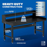 Borroughs 72" Adjustable Workbench, Steel Heavy-Duty Workstation with Ledge Shelf & Edge Guards, 2000 LB Capacity Worktable for Workshop, Garage, School, Office, Home, 72" W x 28" D Borroughs