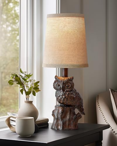 G-SAFAVA 14.25" Table Lamp: Farmhouse Resin Small Single Lamp with Brown Owl Shape for Living Room Retro Bedside Lamps for Bedroom Rustic Nightstand Lamp(Brown) - WoodArtSupply