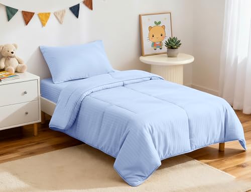 ZPECC Toddler Bedding Set - 4 Piece Hypoallergenic Baby Crib Bedding Set for Boys and Girls, Includes Toddler Comforter, Flat Sheet, Fitted Sheet and Pillowcase, Baby Blue ZPECC