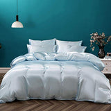 P Pothuiny 5 Pieces Satin Duvet Cover Full/Queen Size Set, Luxury Silky Like Baby Blue Duvet Cover Bedding Set with Zipper Closure, 1 Duvet Cover + 4 Pillow Cases (No Comforter) P Pothuiny
