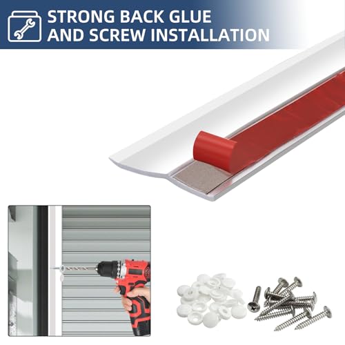Piclafe Garage Door Seal Top and Sides, Garage Door Weather Stripping, Universal Garage Door Trim Weatherproofing Seal Strips with Adhesive Backing and Screws, White, 34.4FT Piclafe