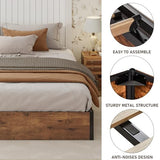 LUXOAK Lift Up Storage Bed Frame, King Size Wooden Slats Platform Bed Frame with Ample Storage Underneath, No Box Spring Needed, Noise Free, Rustic Brown LUXOAK