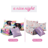 A Nice Night 6pcs Comforter Set,Black Girl Princess Mermaid with Green Tail Printed,Pink Gradient Glitter Rainbow Background Kids Bedding Set,Twin A Nice Night