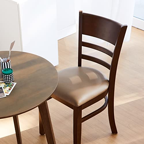 Livinia Cabin Dining Chair Set of 2, Solid Malaysian Oak PU Leather Upholstered Cushion Seat Wooden Ladder Back Side Chairs (Walnut) Assembly Livinia