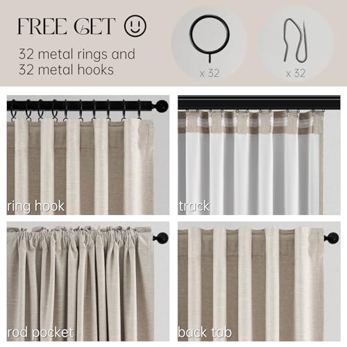 Topfinel Boho Farmhouse Black Out Linen Curtains 84 Inch Length 2 Panels Set for Bedroom Living Room, Greige Insulating Winter Room Divider Curtains Neutral Burlap Drapes 7FT Long Pleated Back Tab Topfinel