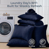 HEVUMYI Navy Blue Queen Comforter Set - 7-Piece All Season Bed in a Bag Queen, Ultra Soft Bedding Set with Comforter, Flat Sheet, Fitted Sheet, Pillowcases, Pillow Shams, Navy Blue HEVUMYI