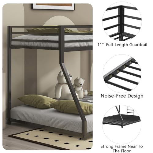 CFTEL Bunk Beds Twin Over Full Size, Metal Bunk Bed with Removable Ladder&Reinforced Guardrails for Kids&Adult, Bed Frame Twin Size (Black) CFTEL