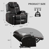 IBTKIG Power Recliner Chair with Massage and Heat, Leather Home Theater Seating with LED Lights/Cup Holders/Side Pocket/USB Port, Reclining Sofa Chair for Living Room (1, Brown)