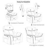 BAMCANFUR Massage Recliner Chair with Heated, Faux Leather Recliner Chairs for Adults, 39" Wide Manual Reclining Ergonomic Lounge Chair for Living Room with Overstuffed Backrest, Side Pocket, Grey BAMCANFUR
