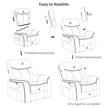 BAMCANFUR Massage Recliner Chair with Heated, Faux Leather Recliner Chairs for Adults, 39" Wide Manual Reclining Ergonomic Lounge Chair for Living Room with Overstuffed Backrest, Side Pocket, Grey BAMCANFUR