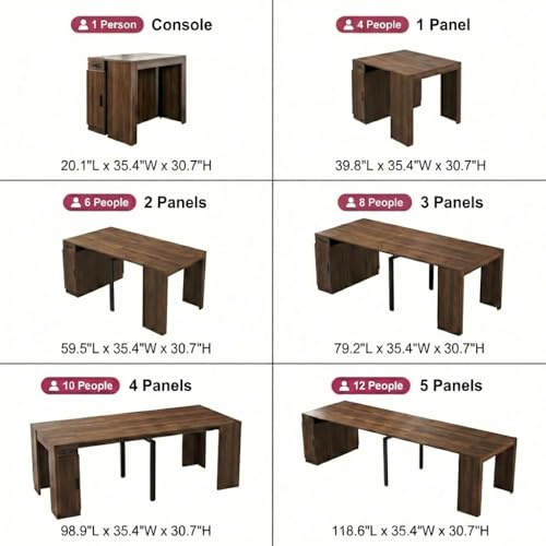 Transform Table Extendable Dining Room Table 23.62"-118.11" w/Charging Station, Folding Dining Table Hidden Storage, Space-Saving Console for Small Apartments, Seats 2-12 (Walnut, with Storage&Outlet) VENLUSUIR