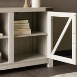 Walker Edison Wesley Modern Farmhouse Glass Door TV Stand for TVs up to 65 Inches, 58 Inch, Stone Grey, Without Fireplace Walker Edison