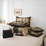 Erosebridal Rustic Deer Comforter Set 7 Piece Farmhouse Cabin Bed in A Bag King Western Woodland Wildlife Bedding Comforter Sets for Kids Boys Adults Men Black Retro Country Animal Bed Set Erosebridal