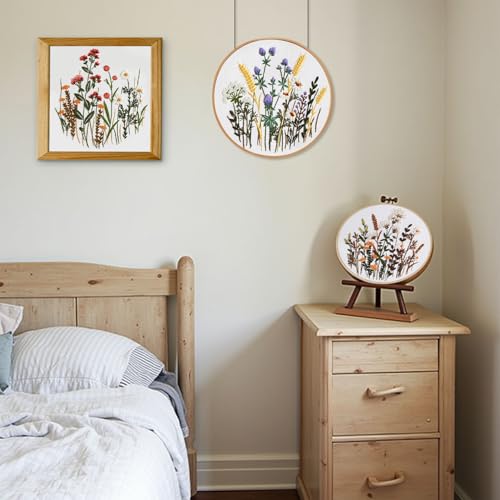 Santune 3 Pack Embroidery Kit for Beginners, Needlepoint Cross Stitch Kits for Adults,Needle Point Sets with Stamped Wild Flower Pattern Stitch Video Tutorial