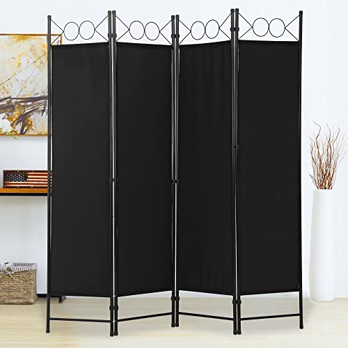 4 Panel 68" H Room Divider Partition Folding Steel Frame Screen Freestanding Privacy Divider Portable Breathable Partition Japanese-Inspired Oriental Shoji Screen Wall Divider for Home Office, Black CL.HPAHKL