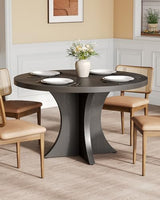 LITTLE TREE Round Dining Table for 4-6, 47.24 Inches Farmhouse Wooden Kitchen Table with Spacious Tabletop for Dining Room, Black LITTLE TREE