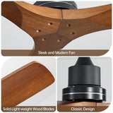 CACI Mall Wood Ceiling Fan no Light,Walnut,52" Ceiling Fan Without Light,with Remote,Solid Wood 3 Blade Ceiling Fans,Bedroom, Living Room, Farmhouse, Porch CACI Mall