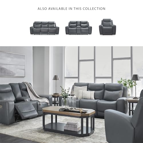 Signature Design by Ashley Mindanao Contemporary Leather Match Upholstered Power Reclining Sofa with Adjustable Headrest and USB Ports, Gray Signature Design by Ashley
