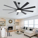 POCHFAN 72 inch Large Ceiling Fans with Lights and Remote Control, Modern Black Ceiling fan with 9 Wooden Blades for Kitchen Living Room Patio, Quiet DC Motor, 3 CCT Dimmable,6 Speed POCHFAN