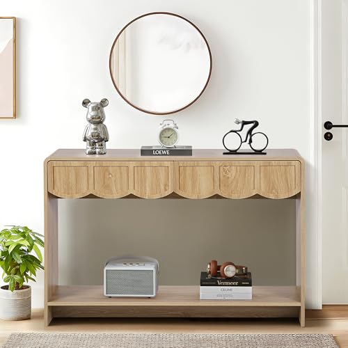 ORRD Console Table with Drawers, Mid-Century 43 Inches Narrow Entryway Table with Open Storage Shelves, Hallway Accent Tables Behind Couch Tables for Living Room - Natural ORRD