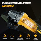 Cordless Angle Grinder for Dewalt 20v Batteries, 6600RPM Brushless Electric Grinder, 4 Variable Speed Metal Grinder for 4.9''Wheels with Adjustable Auxiliary Handle for Cutting, Polishing（No Battery) HLiePiHa