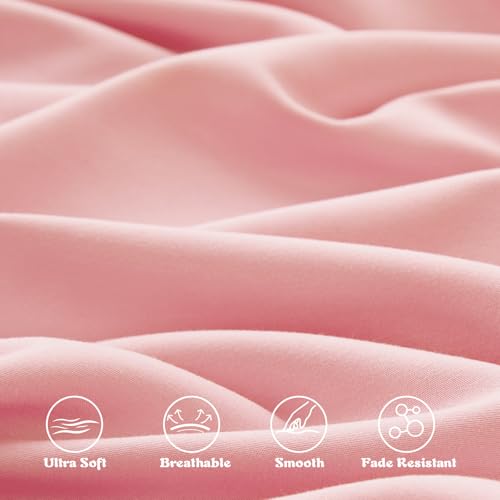 KKJIAF 3 Piece Toddler Sheet Set Microfiber, Includes a Flat Sheet, a Fitted Sheet and a Ruffle Pillowcase, Light Pink KKJIAF