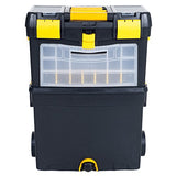 Portable Toolbox with Wheels - Stackable Tool Chest with Drawers - Mobile Utility Cart with Comfort Grip Handle and Tough Latches by Stalwart (Black) Stalwart