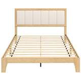 HOMCOM Full Size Bed Frame with Upholstered Headboard, Platform Bed Frame with Wooden Slats, No Box Spring Needed, Easy Assembly, Natural HOMCOM