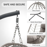 XLRUISEN Hanging Egg Chair with Stand, Outdoor Indoor Rattan Wicker Swing Chair, Foldable Patio Hammock with Cushion, Dark Grey, 350 LBS Capacity (Light Grey) XLRUISEN