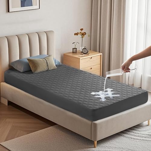 BEDLORE Waterproof Mattress Protector, Noiseless Twin Size Mattress Pad with Deep Pocket Fitted Up to 6"-15", Soft Breathable Dirt-Proof Single Bed Mattress Cover for Bedroom (Gray) BEDLORE