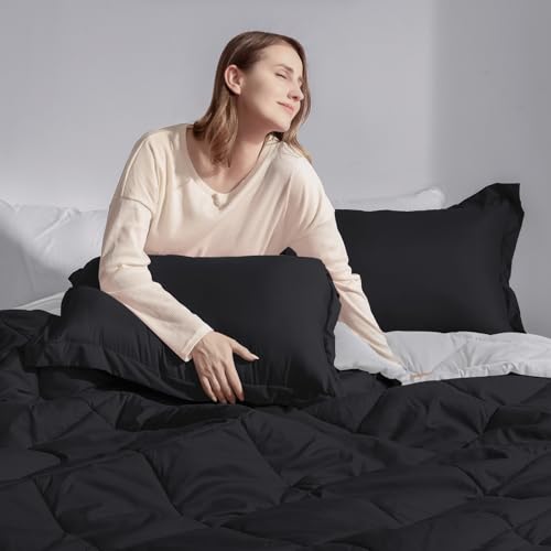 Basic Beyond King Size Comforter Set - Black Comforter Set King, Reversible King Bed Comforter Set for All Seasons, Black/Grey, 1 Comforter (104"x92") and 2 Pillow Shams (20"x36"+2") Basic Beyond