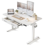 FEZIBO Adjustable Height Electric Standing Desk with Double Drawer, 48 x 24 Inches Stand Up Home Office Desk with Splice Tabletop, White Frame/White Top FEZIBO
