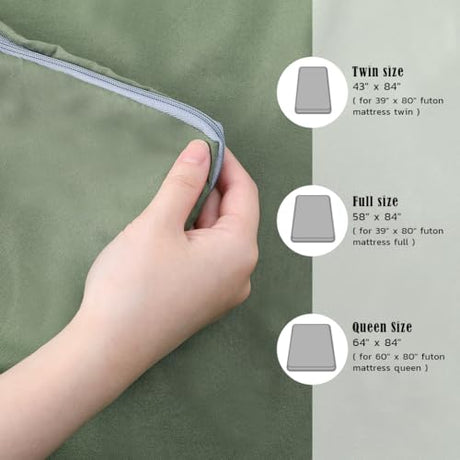 Zelladorra Futon Mattress Cover, Zippered Japanese Floor Mattress Cover, Machine Washable (Green, Twin) Zelladorra