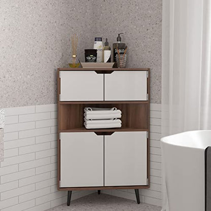 SogesHome Wood Corner Cabinet Wall Corner Storage Cabinet, Storage Display Table Stand Cabinet, with Doors and Open Shelf, for Small Places, Living - WoodArtSupply