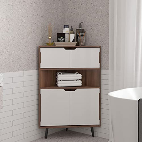 SogesHome Wood Corner Cabinet Wall Corner Storage Cabinet, Storage Display Table Stand Cabinet, with Doors and Open Shelf, for Small Places, Living SogesHome
